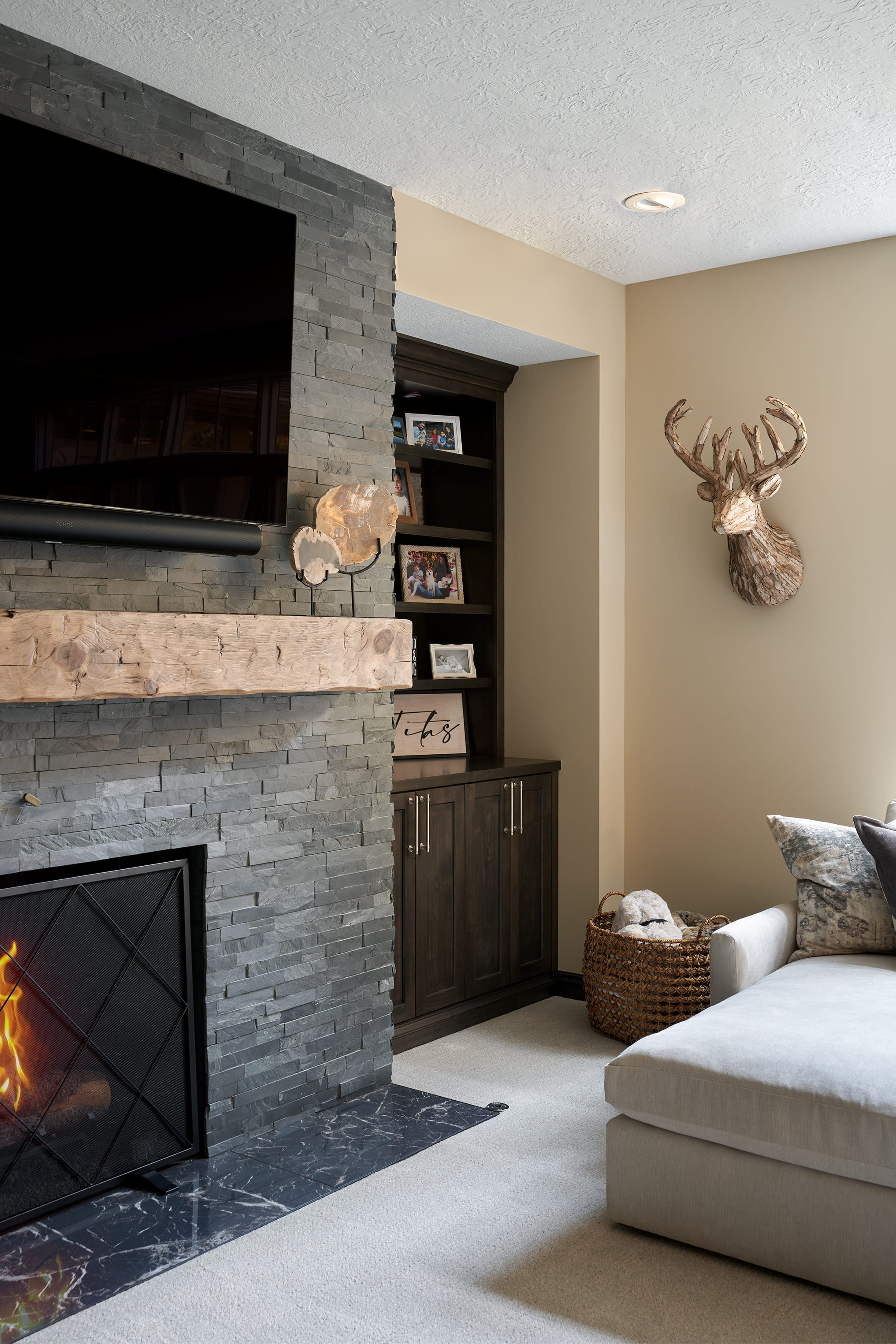 Stone Fireplace in Renovation Ohio Living Room