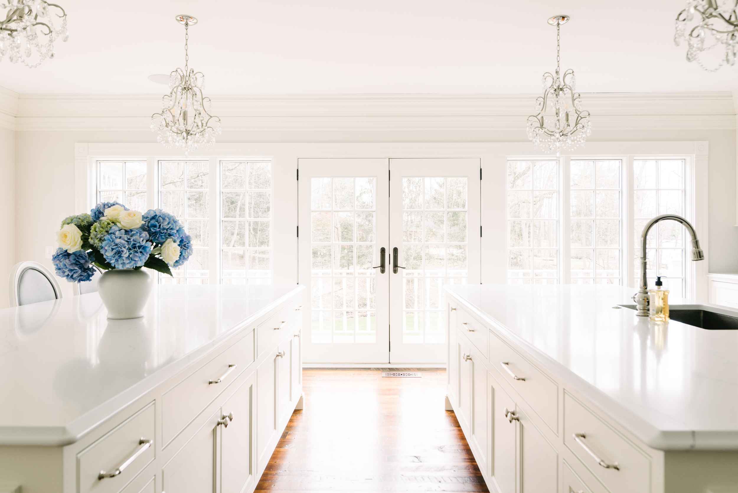 Double island kitchen in bright kitchen renovation cleveland 