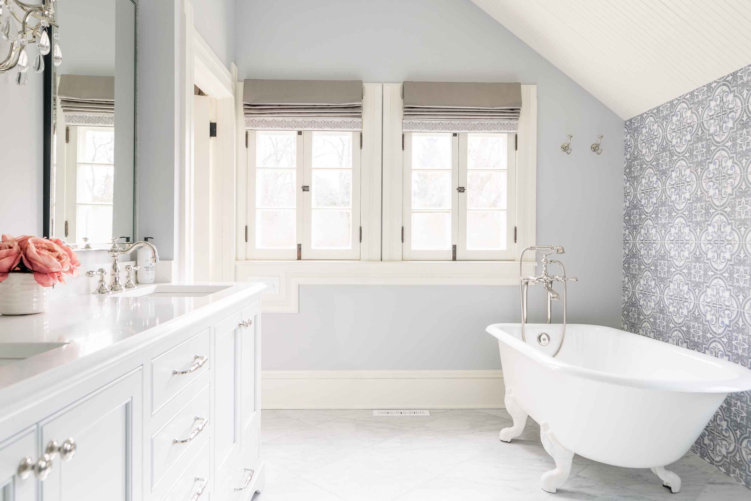 master bathroom with clawfoot tub in remodeled cleveland home 