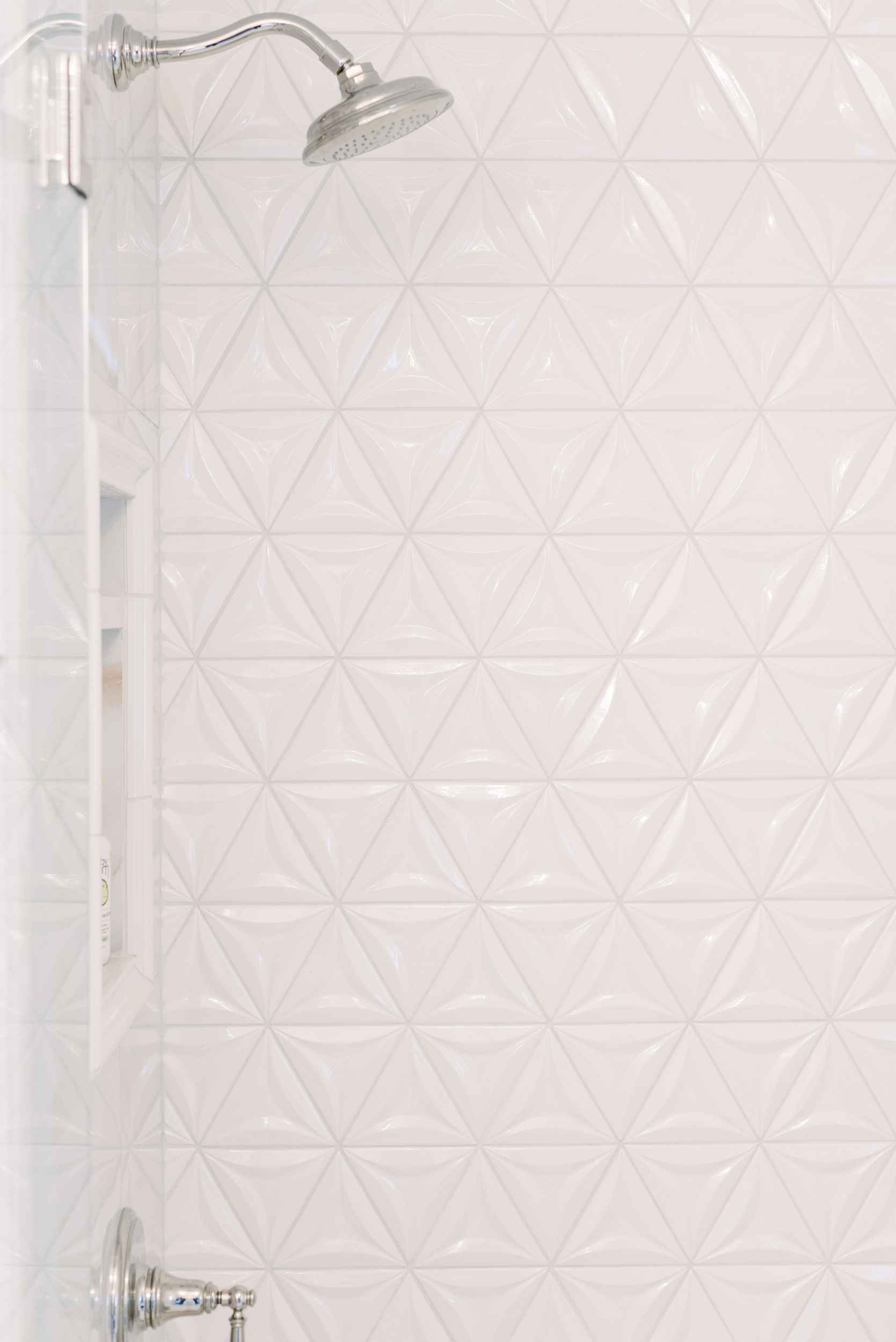 triangle shower tiles in remodeled ohio bathroom