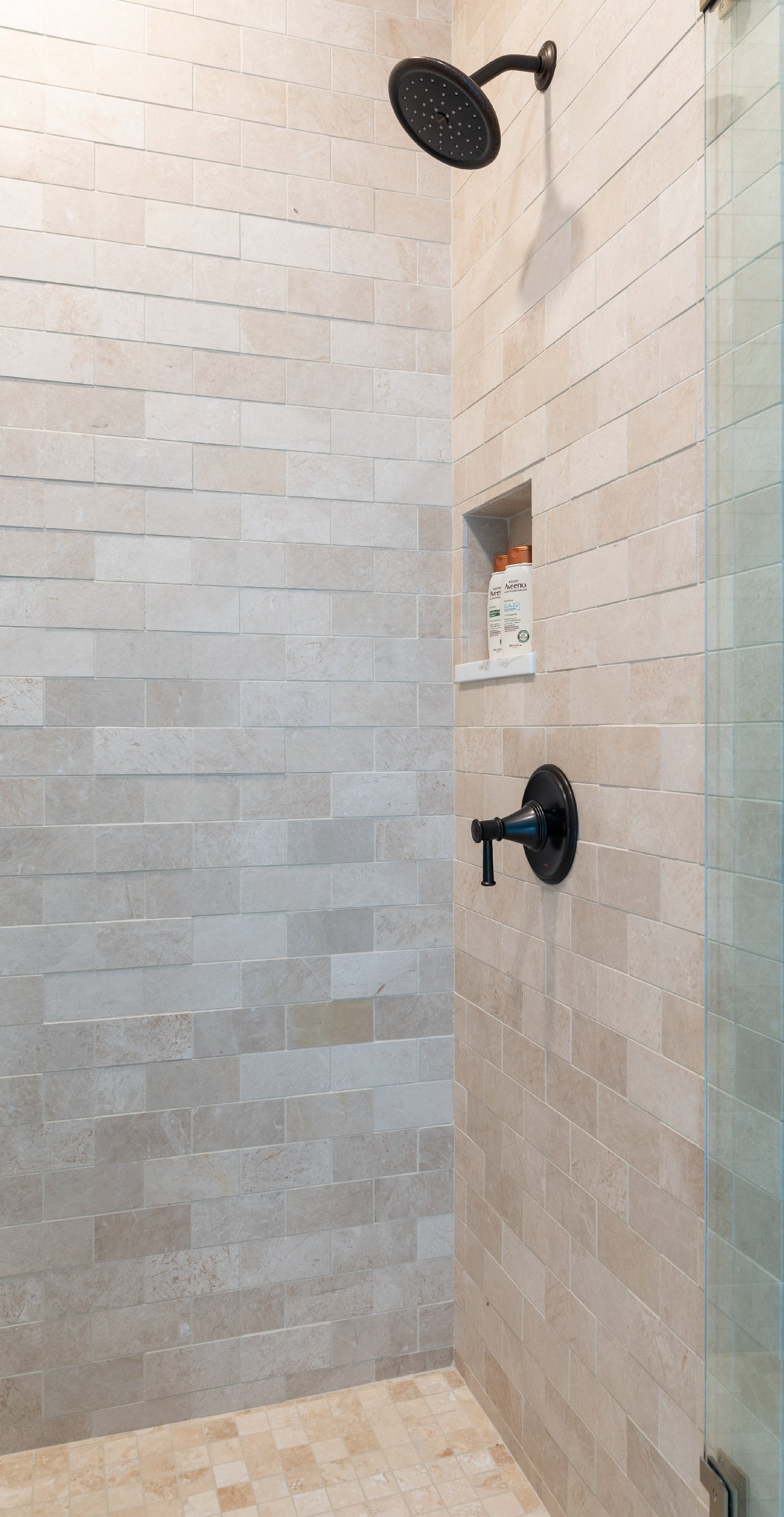tiled walk in shower