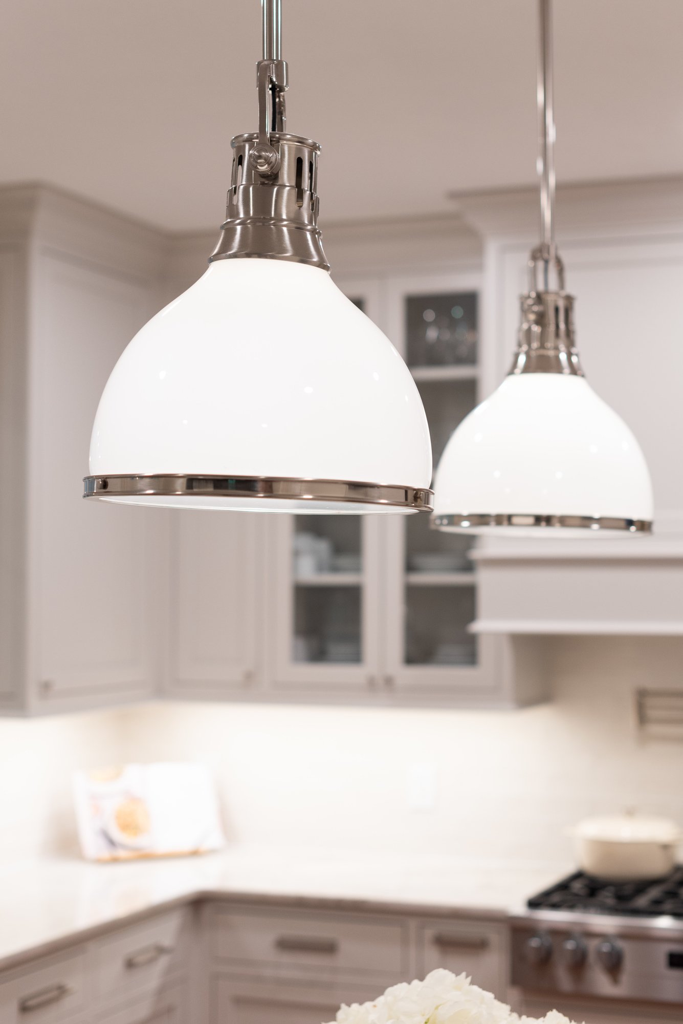 white and silver pendant lights