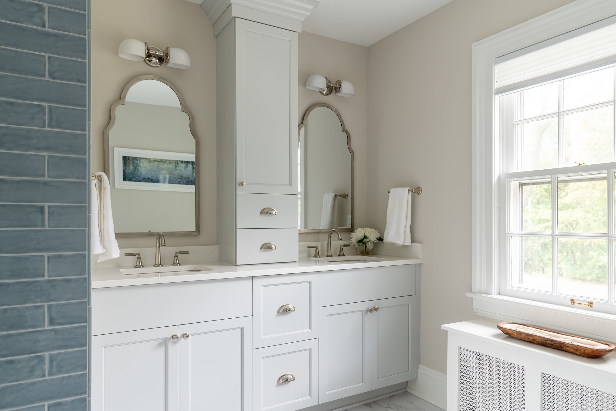 white double vanity master bathroom