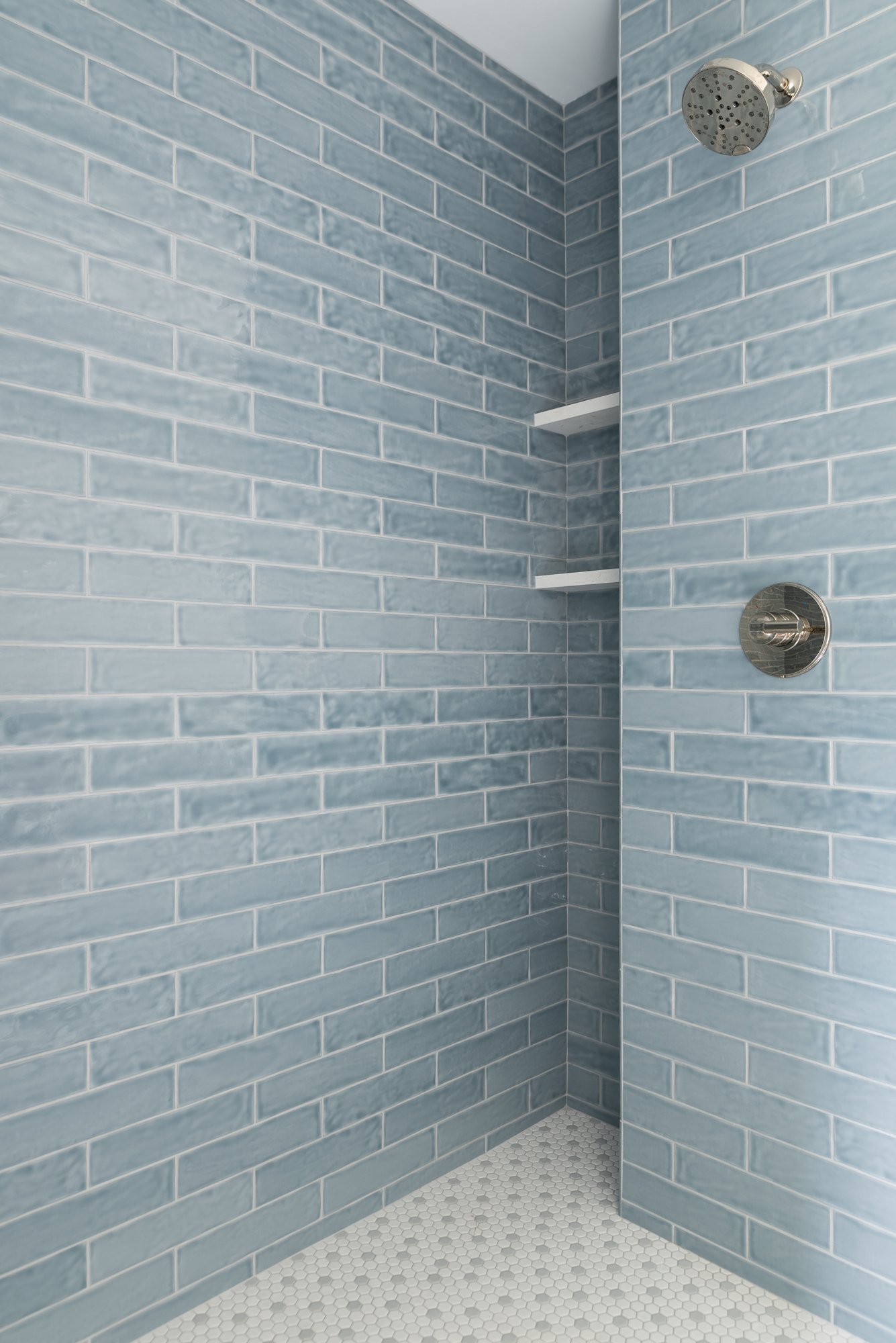 blue tiled shower