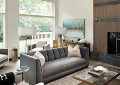 Gray Sofa in Contemporary Vaulted Living Room