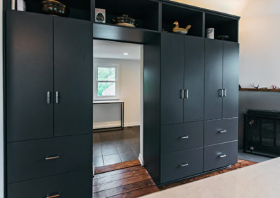 black built in cabinets and shelving