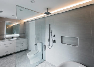 master bathroom remodel with gray tile shower