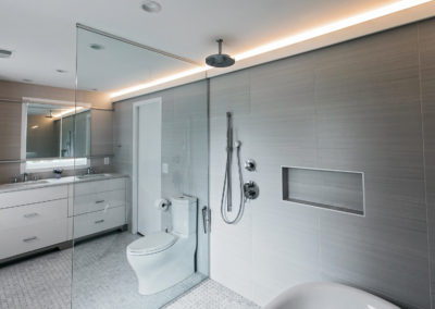 master bathroom remodel with gray tile shower