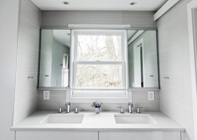 small double sink vanity with window