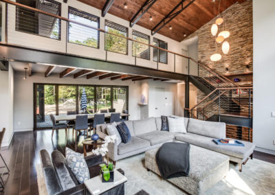modern industrial living room with overlook