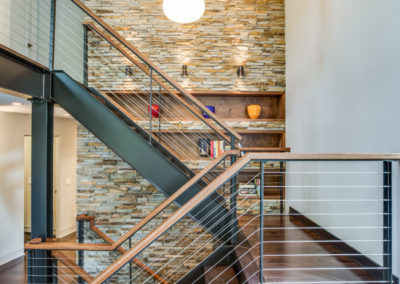 modern industrial staircase with wire railing