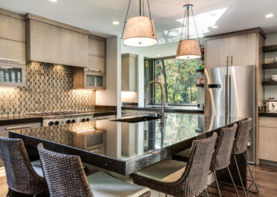 large seating island with black countertop