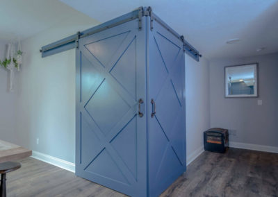 closed sliding blue barn doors