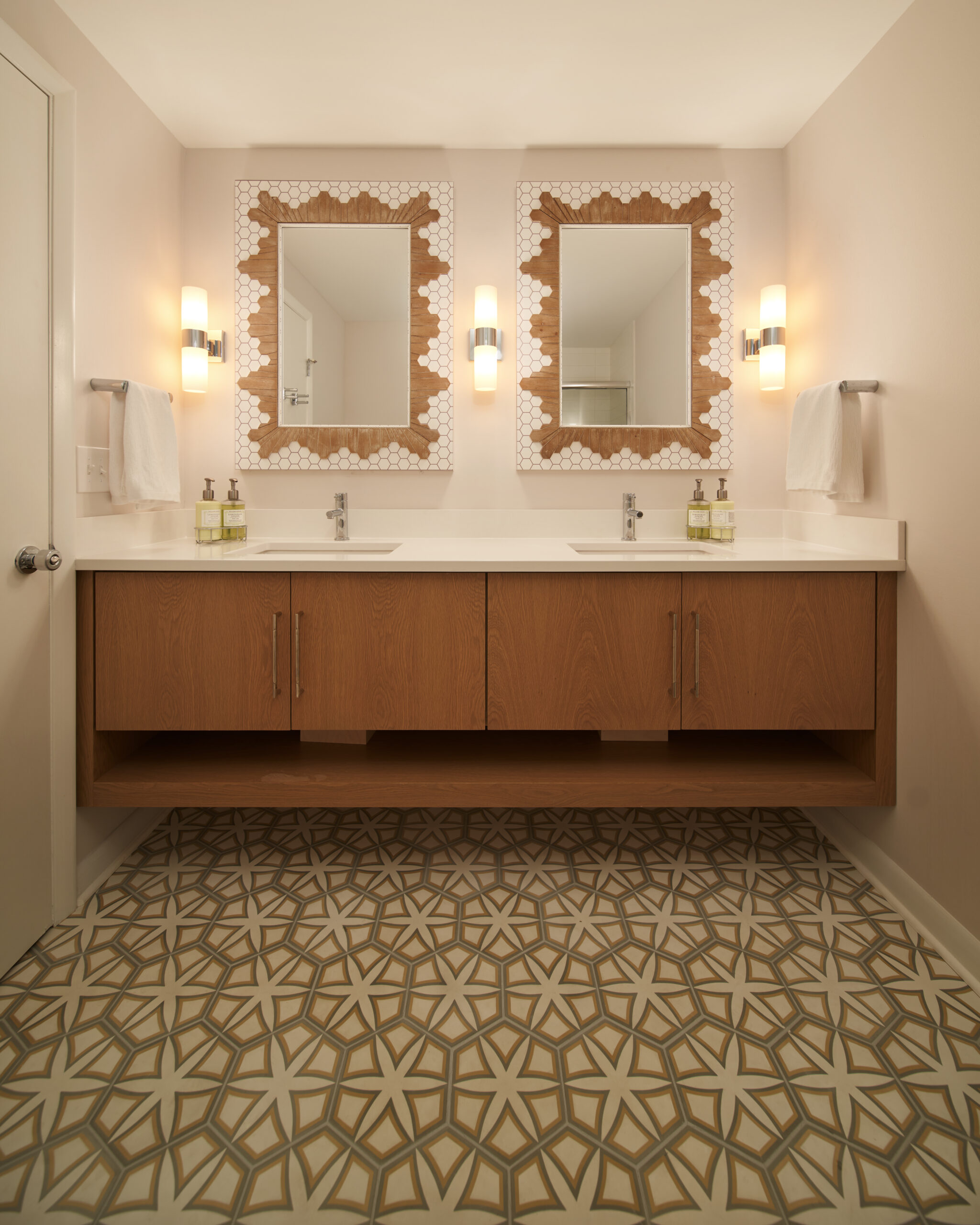 Master Bathroom with Pattern Floor Tile