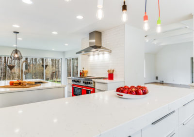 white modern kitchen with serving island