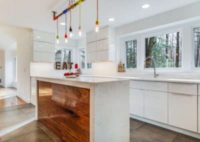 white kitchen with multiple windows above counters