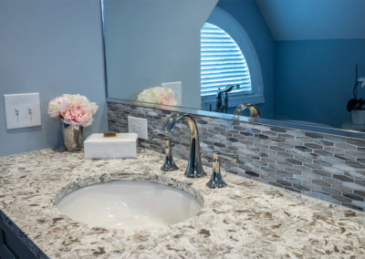 master bathroom vanity with white and brown counter