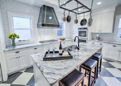 custom kitchen remodel with retro checkered floor