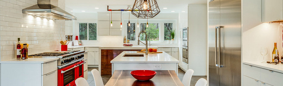 red kitchen range
