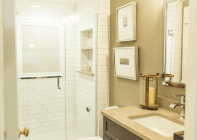 bathroom remodel with white subway tile shower