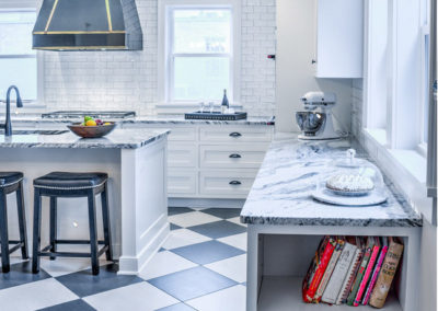 built in cookbook shelves at end of kitchen counter