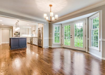 open kitchen to dining room with french doors