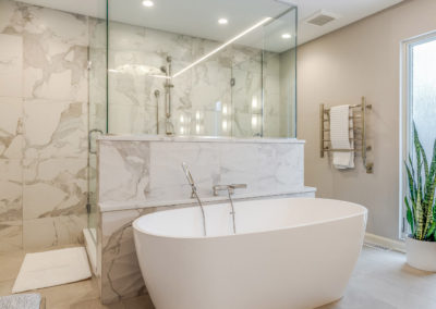 master bathroom with freestanding tub and glass shower