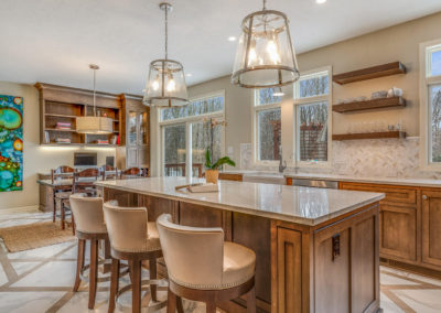 kitchen open to dining area