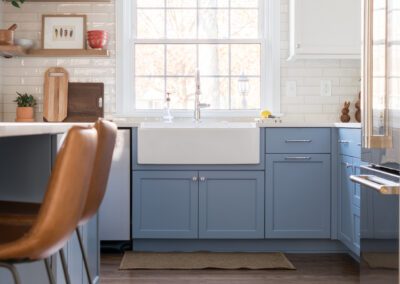 Undersink Blue Cabinets Apron Front Sink Woodlook Floor