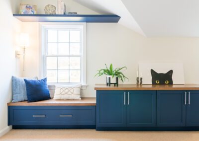 Dark Blue Storage Seating Remodel