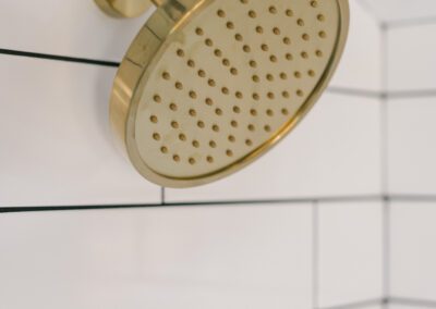 Showerhead Gold Accent White Subway Tile