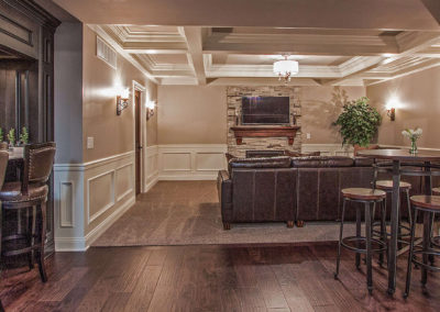 custom basement remodel with living area