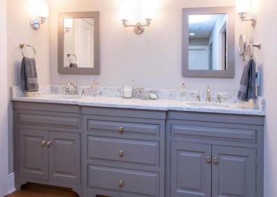 double sink vanity with gray cabinets