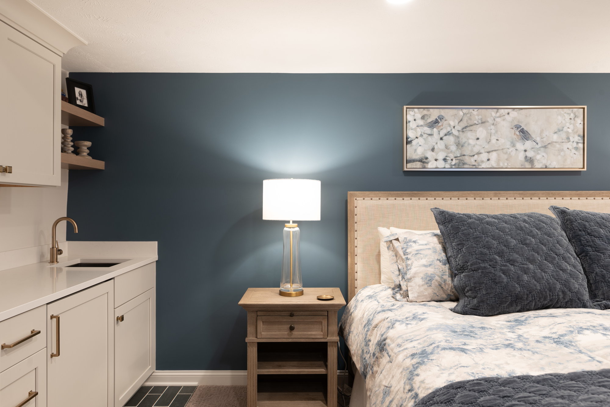master bedroom with accent wall