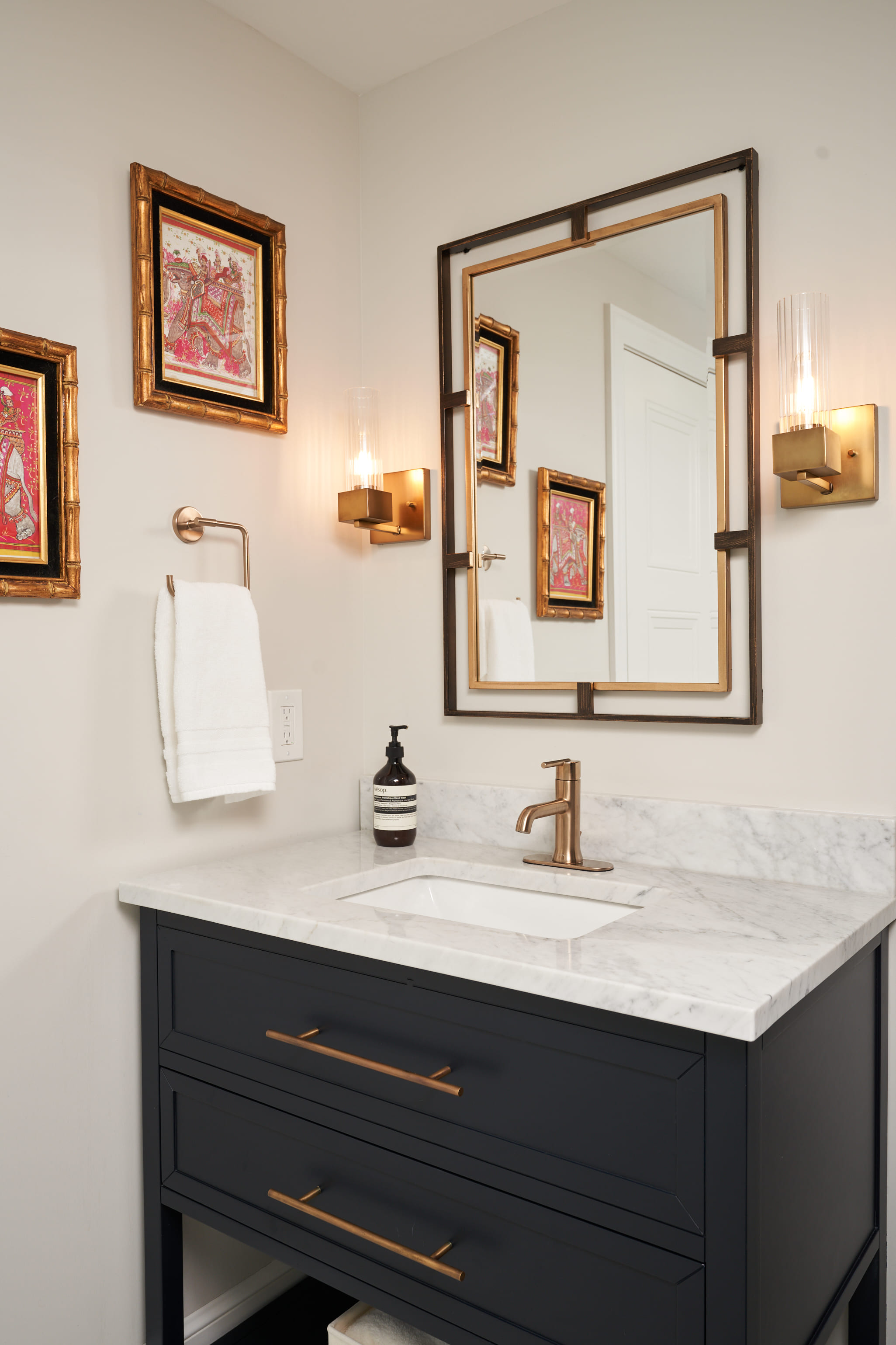 Powder Room with vanity Pepper Pike renovation