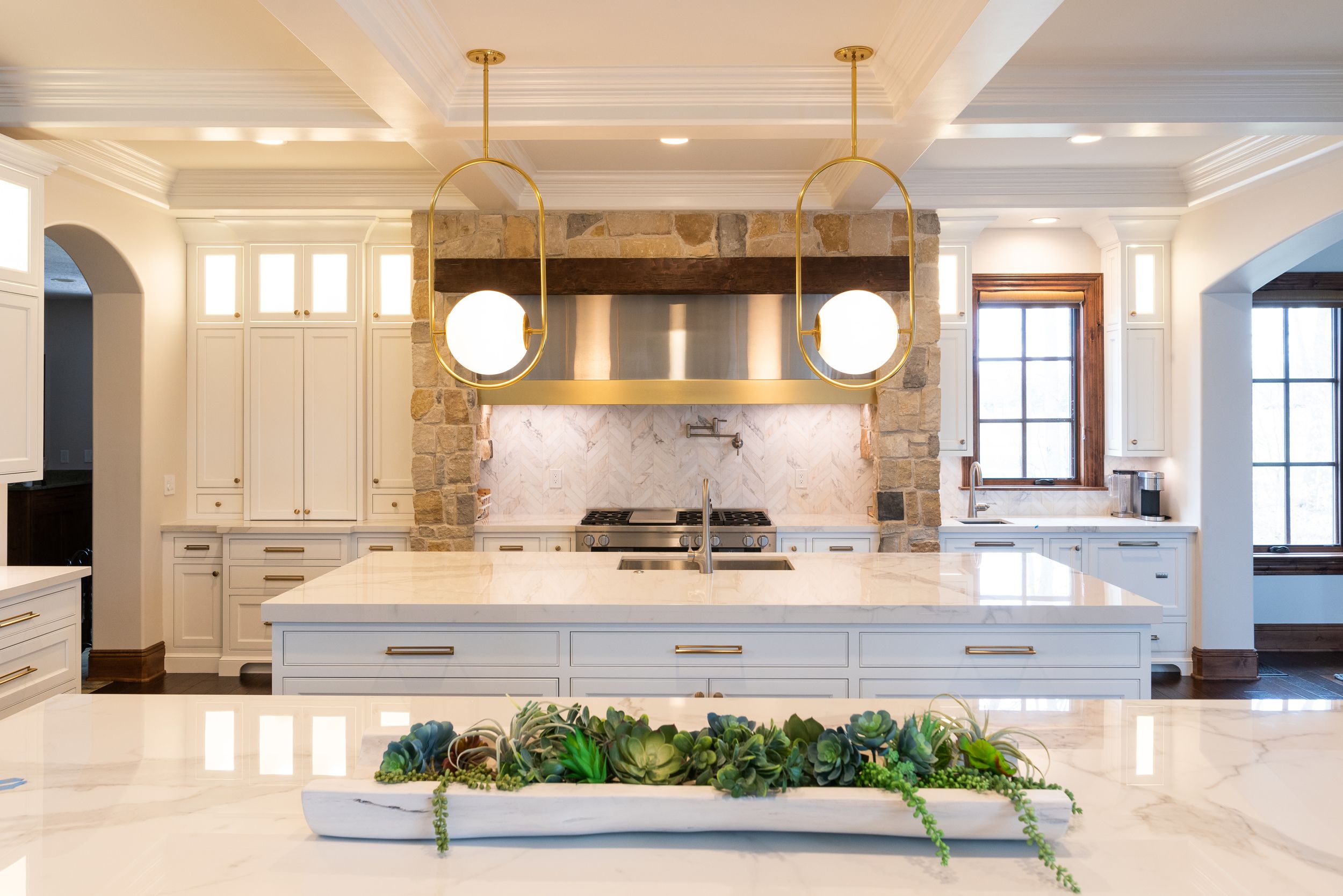 stone framed range hood 