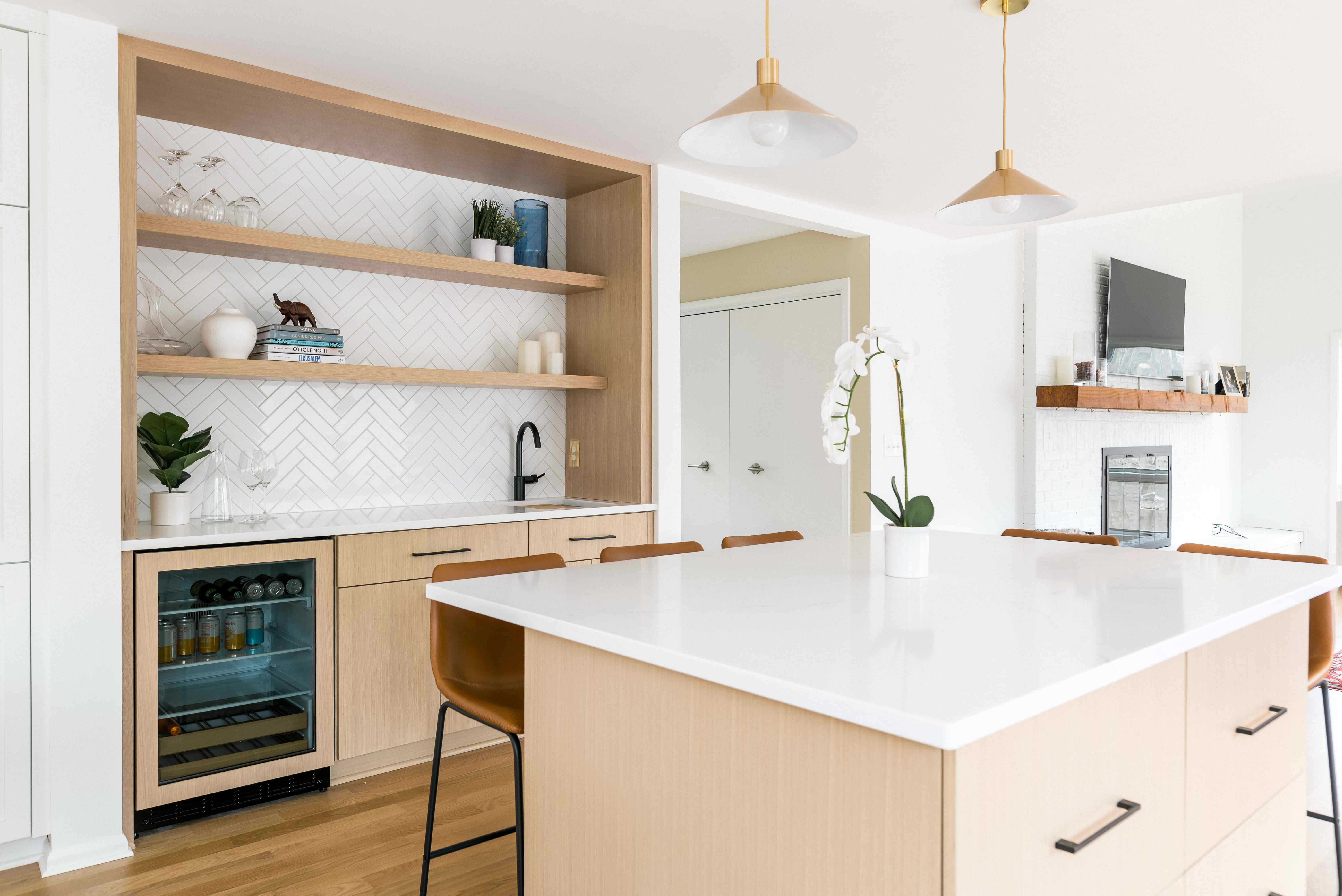 Large Neutral Kitchen Island in Renovated Ohio Home