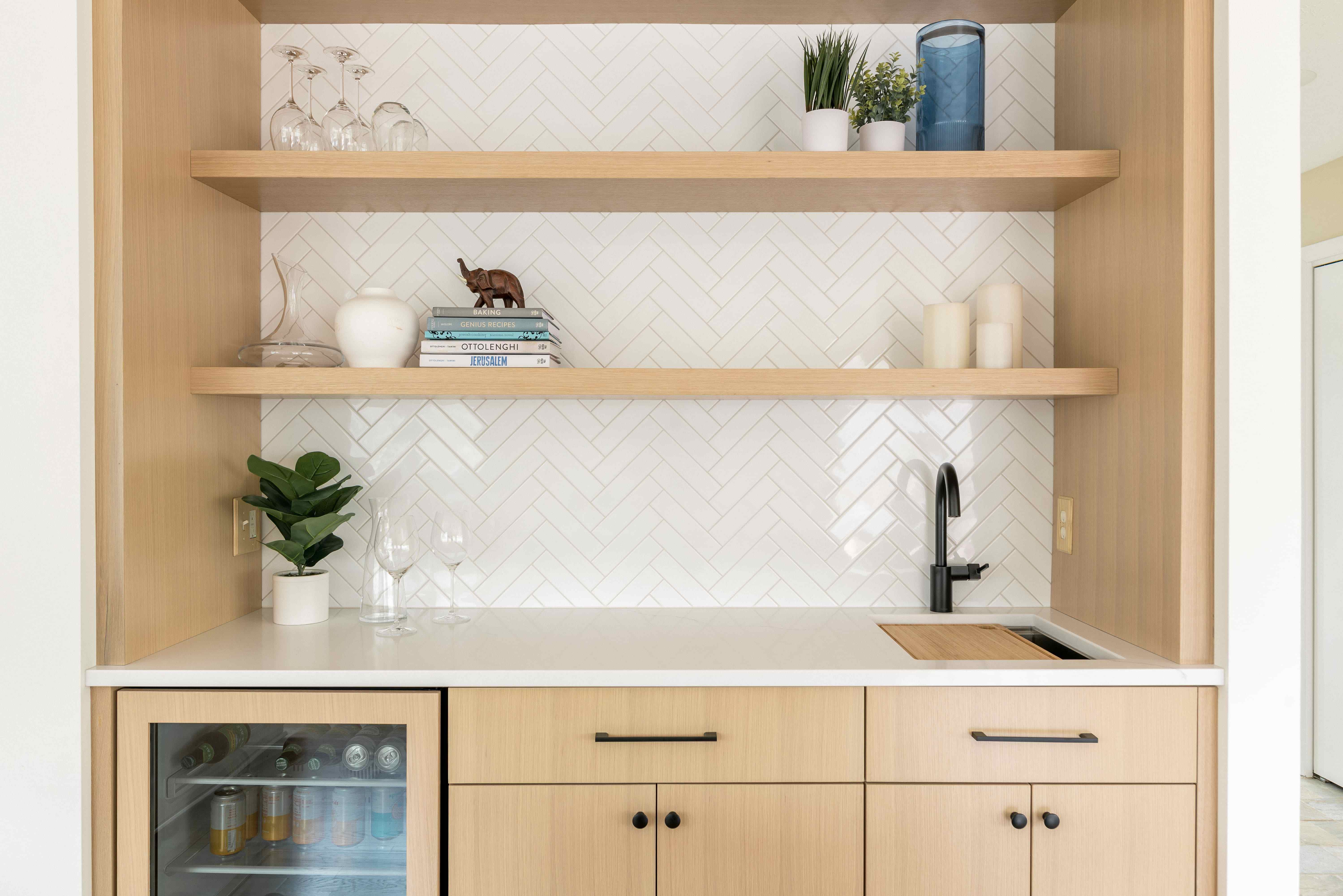 Kitchen Coffee Wet Bar with Tiled Backsplash