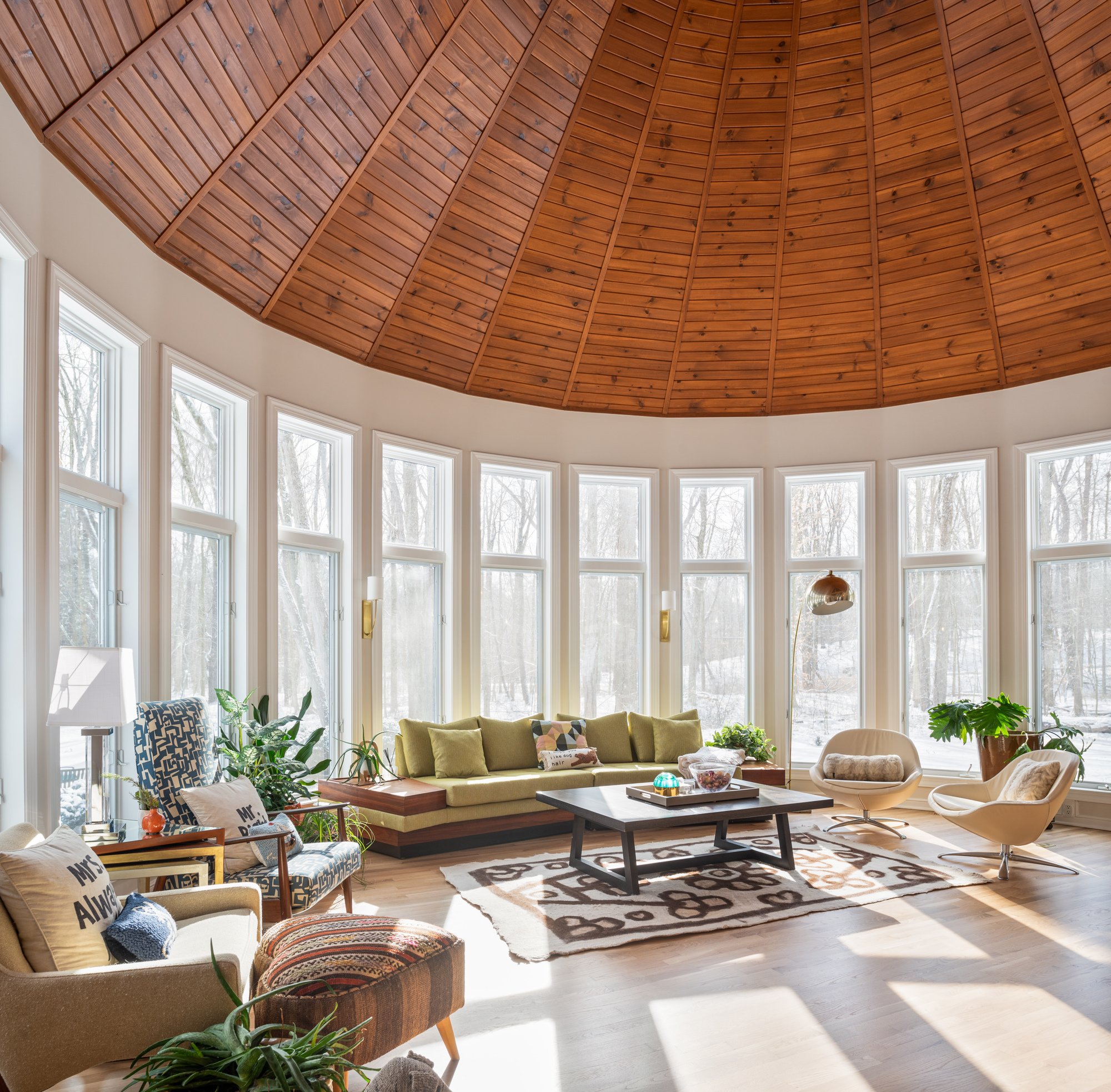 sunroom with wooden ceiling