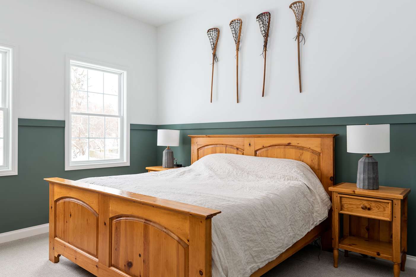 wooden bedframe and wainscotting in ohio remodel
