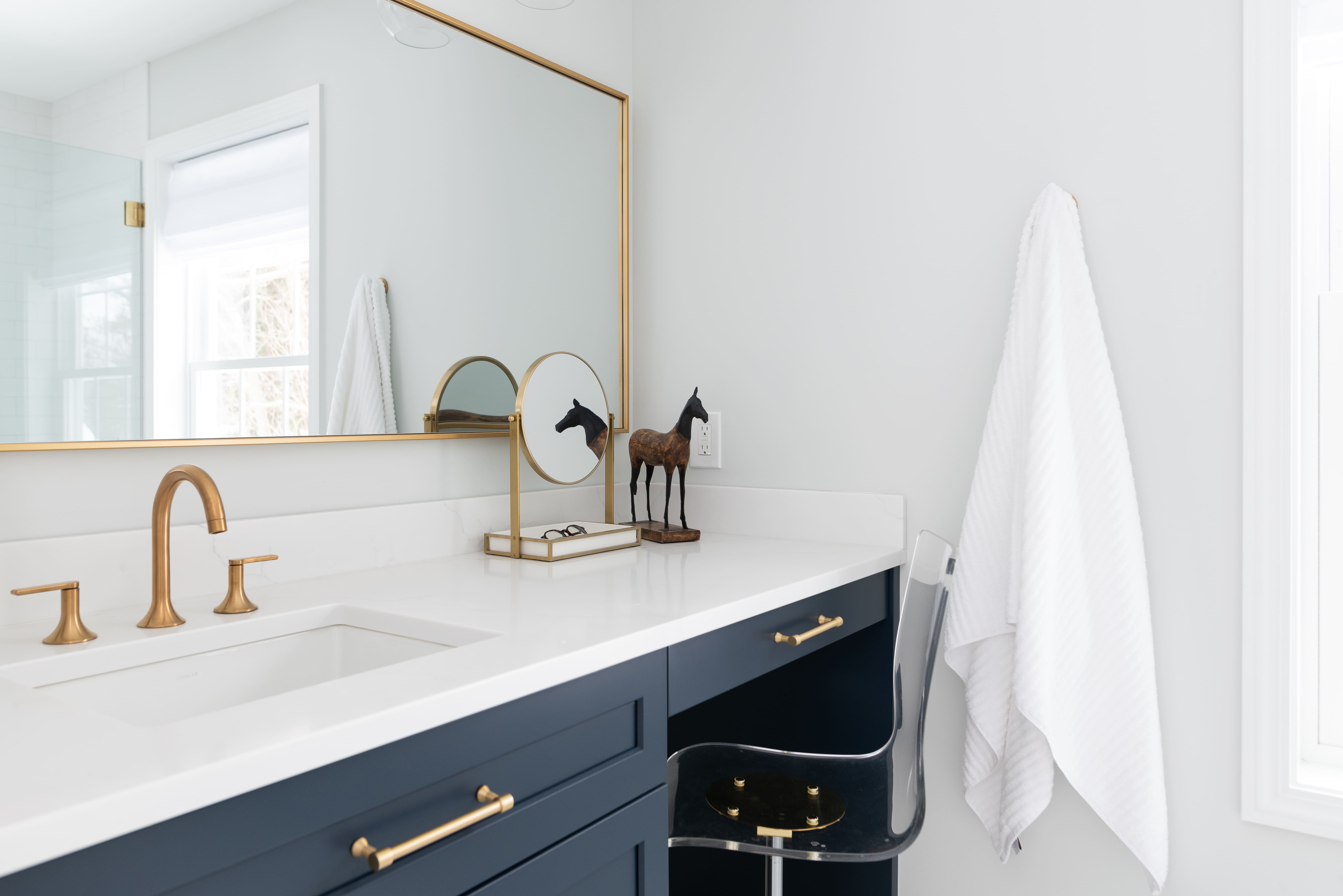 Master bathroom vanity blue and gold remodel