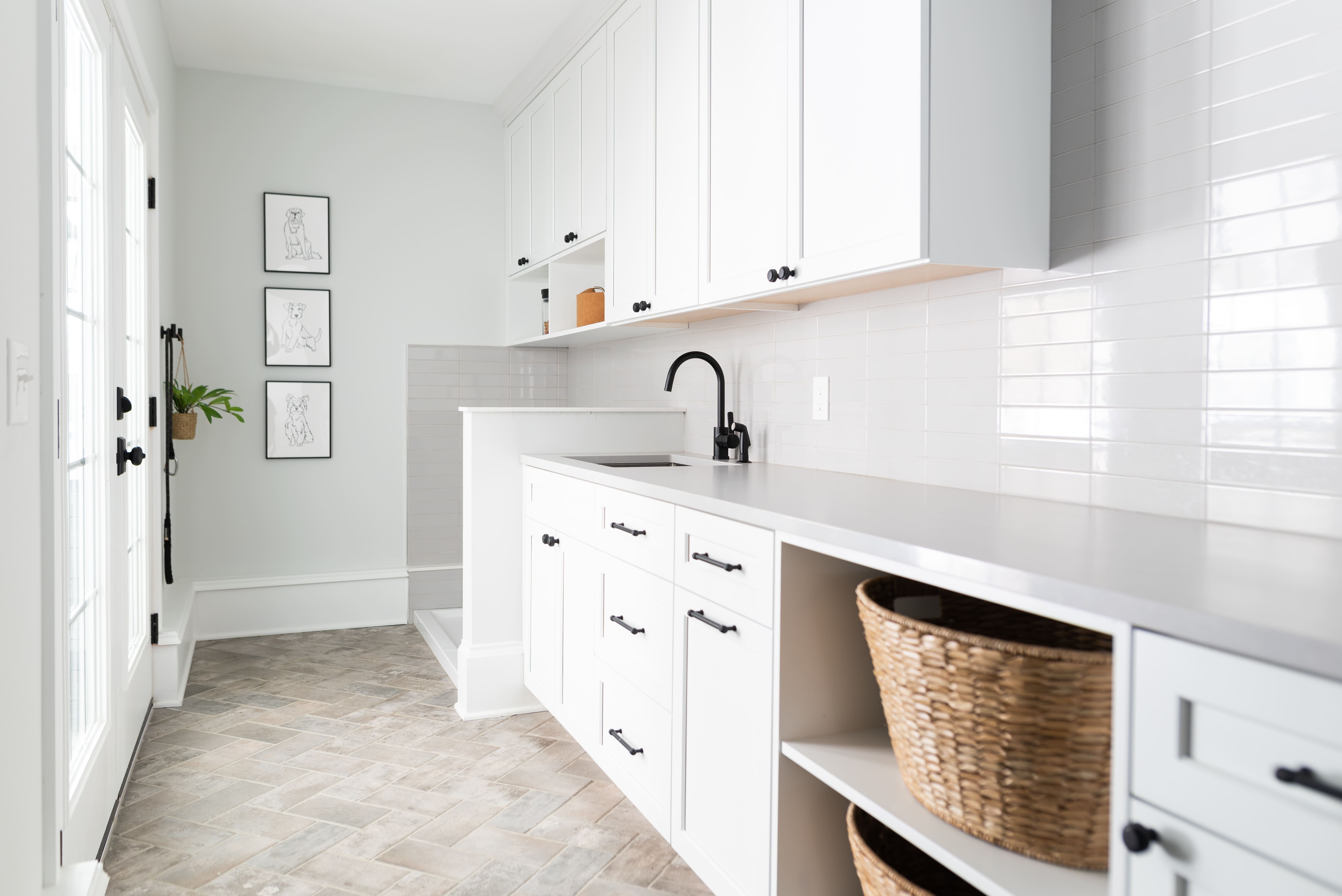 all white mudroom in renovated ohio home