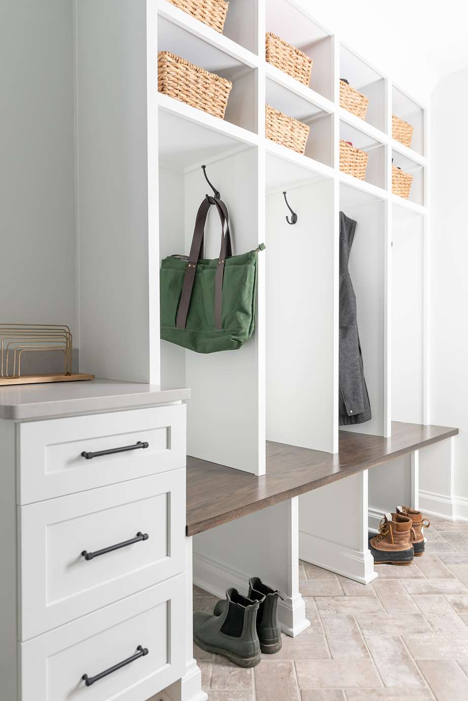 mudroom storage with coat storage in cleveland renovation