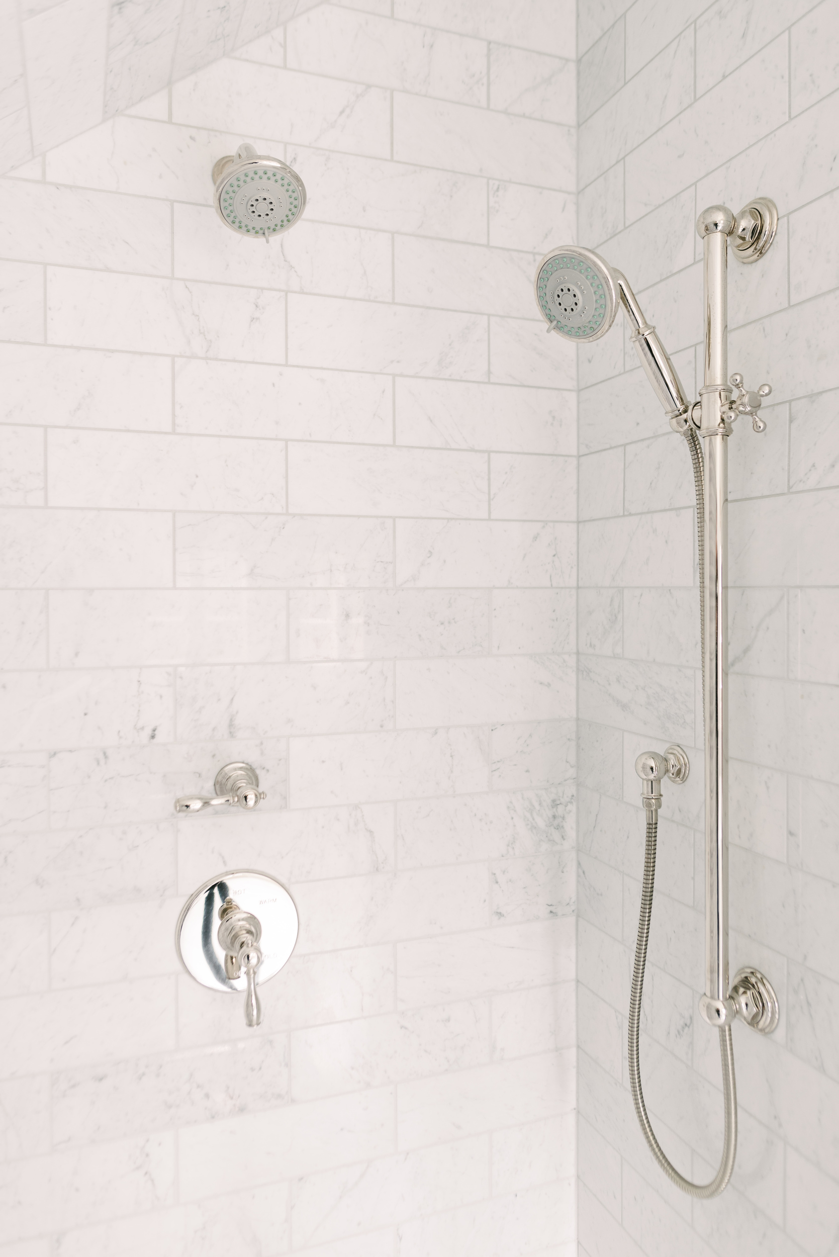 white subway tiles shower